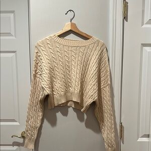 Altar’d State Beige Cropped Cable Knit Sweater
